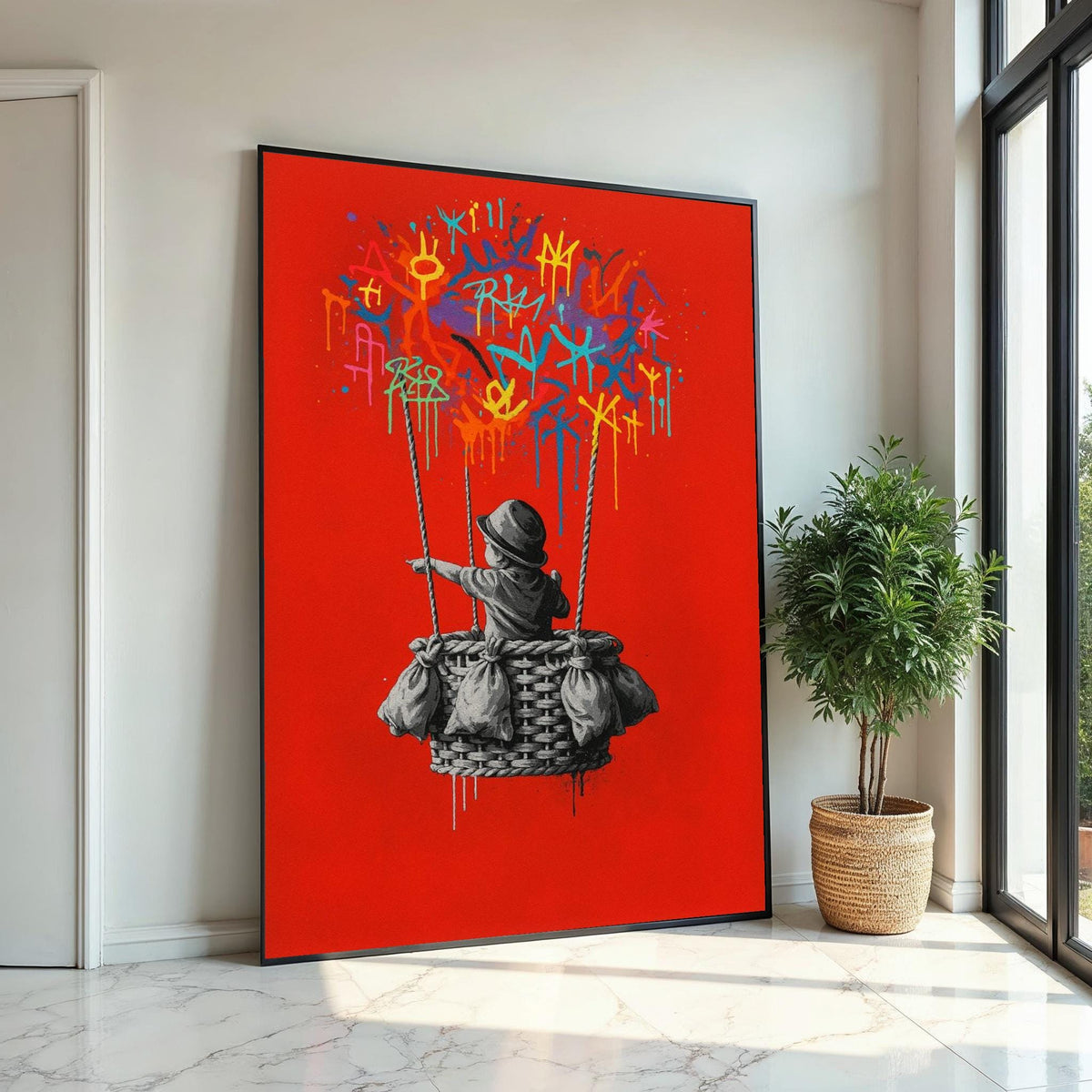Graffiti Balloon Canvas, Banksy Wall Art, Multicolor Drip Art, Banksy Style, Urban Graffiti Art, Wall Art Canvas, Ready to Hang