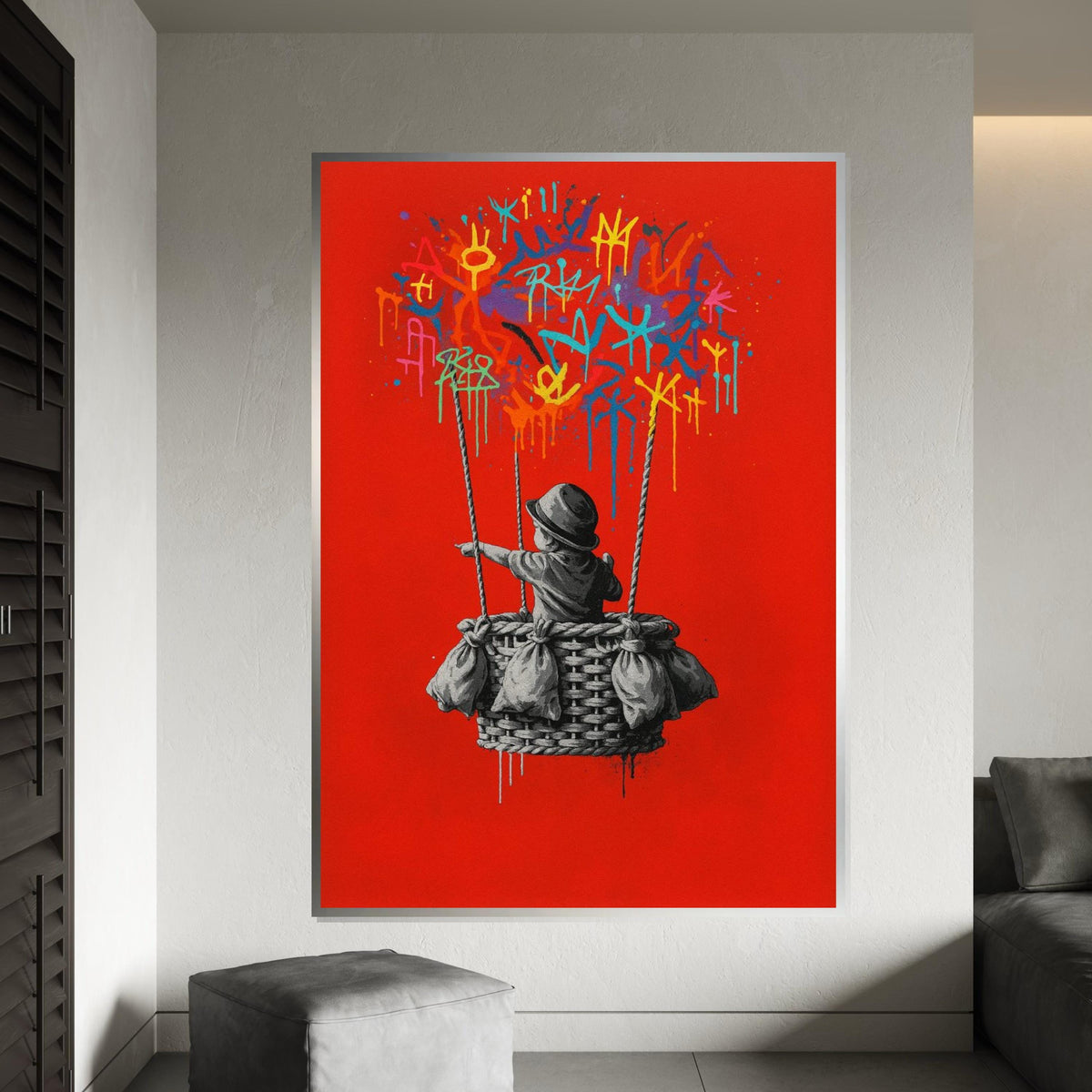 Graffiti Balloon Canvas, Banksy Wall Art, Multicolor Drip Art, Banksy Style, Urban Graffiti Art, Wall Art Canvas, Ready to Hang