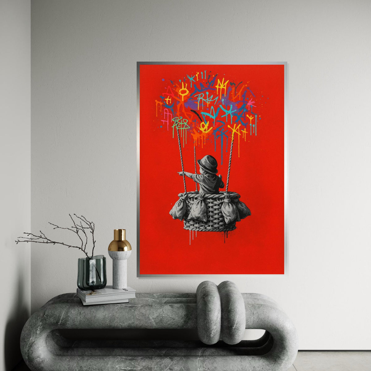 Graffiti Balloon Canvas, Banksy Wall Art, Multicolor Drip Art, Banksy Style, Urban Graffiti Art, Wall Art Canvas, Ready to Hang