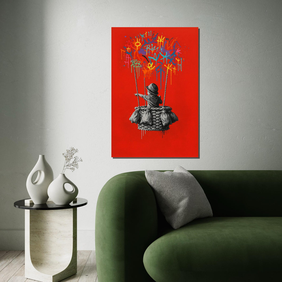 Graffiti Balloon Canvas, Banksy Wall Art, Multicolor Drip Art, Banksy Style, Urban Graffiti Art, Wall Art Canvas, Ready to Hang
