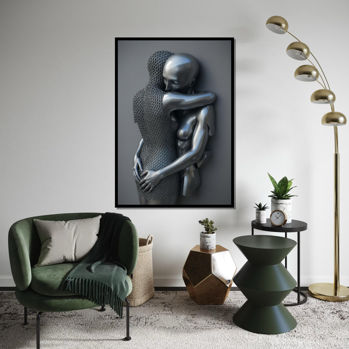 Abstract Embrace Canvas, Metallic Abstract Art, Human Form Art Print, Wall Art Canvas Design, Ready To Hang Decoration, Print Art