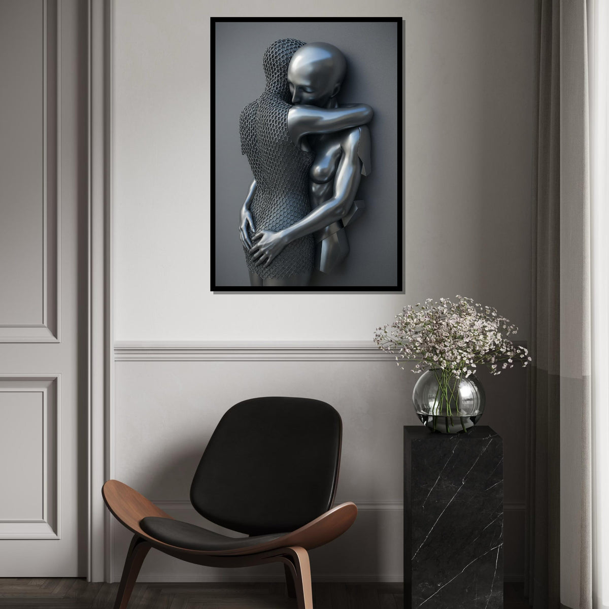 Abstract Embrace Canvas, Metallic Abstract Art, Human Form Art Print, Wall Art Canvas Design, Ready To Hang Decoration, Print Art