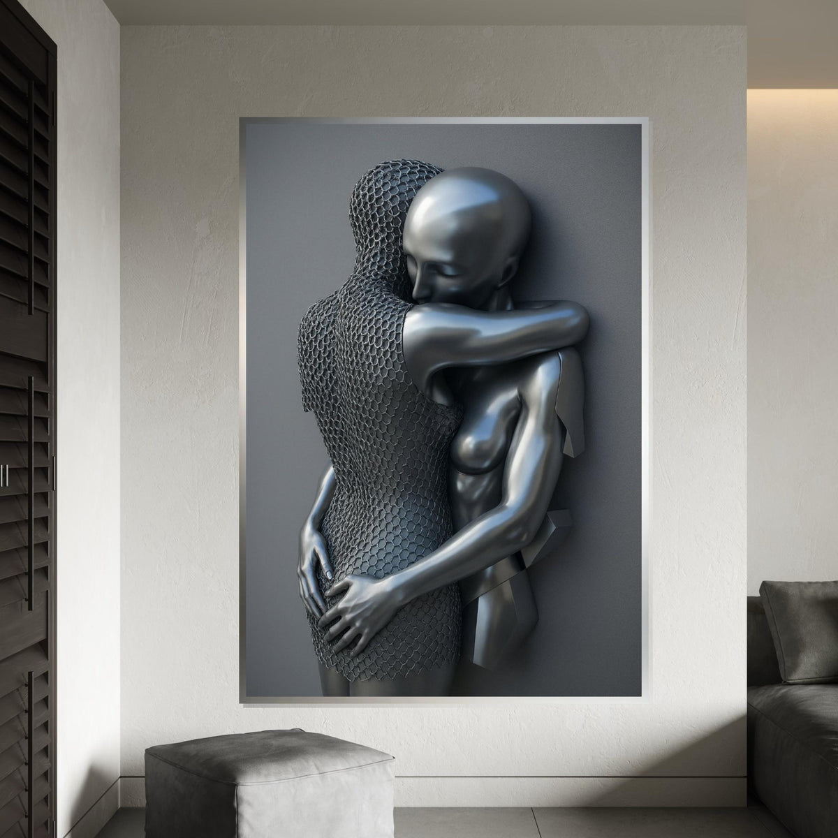 Abstract Embrace Canvas, Metallic Abstract Art, Human Form Art Print, Wall Art Canvas Design, Ready To Hang Decoration, Print Art
