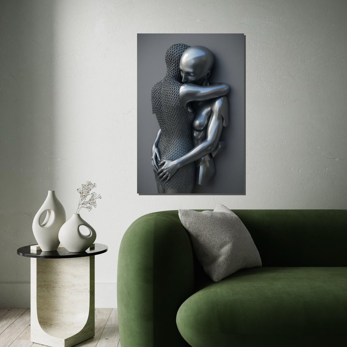 Abstract Embrace Canvas, Metallic Abstract Art, Human Form Art Print, Wall Art Canvas Design, Ready To Hang Decoration, Print Art