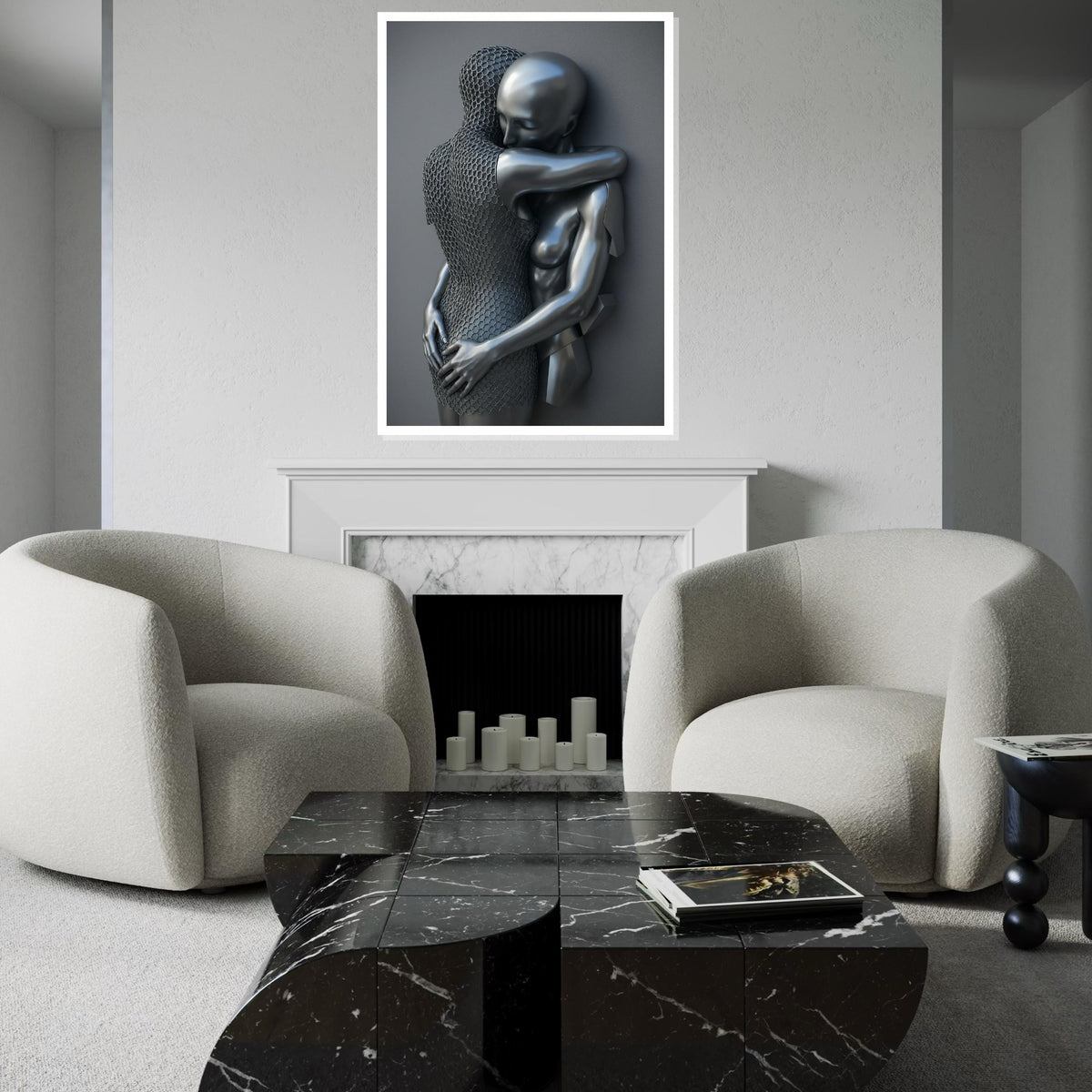 Abstract Embrace Canvas, Metallic Abstract Art, Human Form Art Print, Wall Art Canvas Design, Ready To Hang Decoration, Print Art