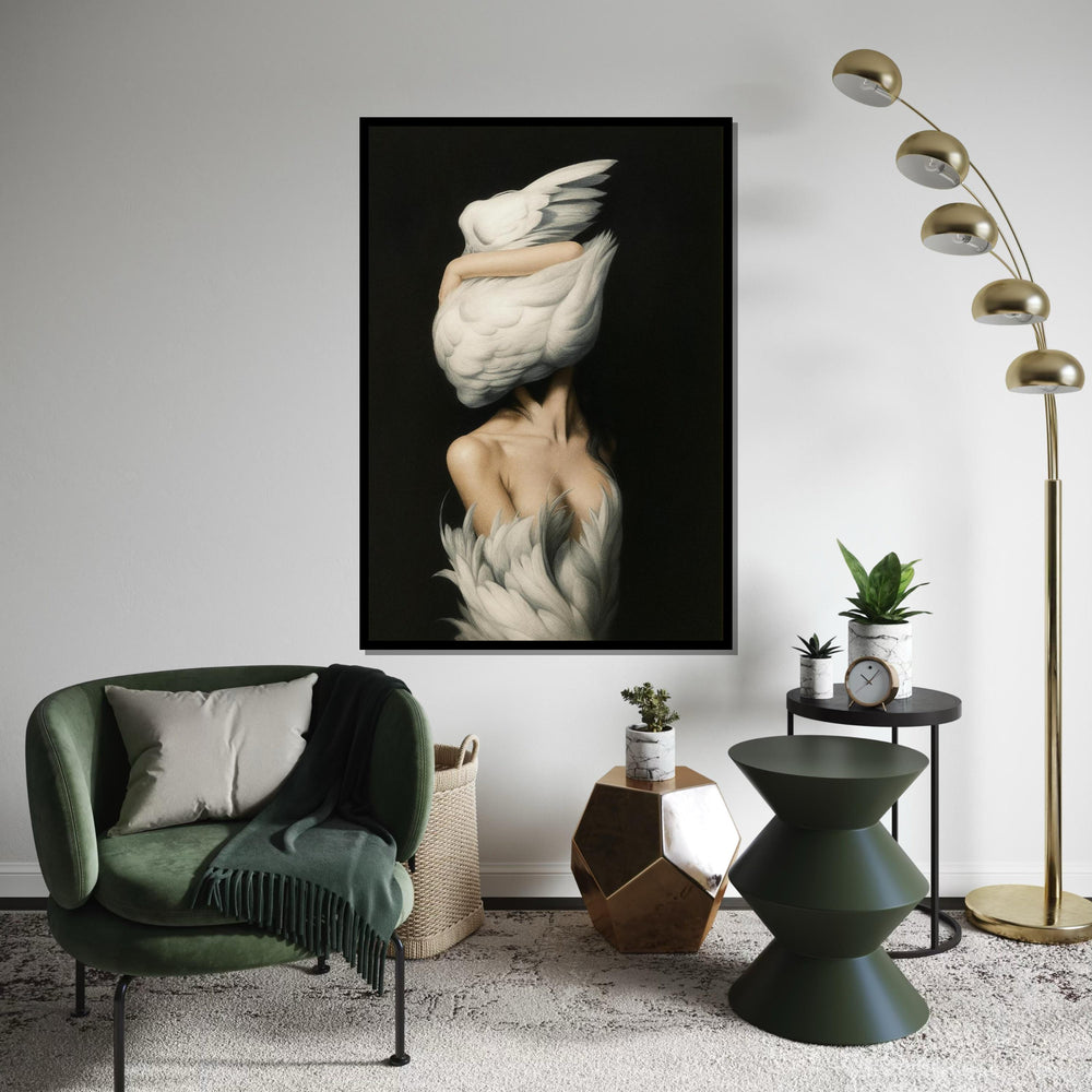 Elegant Swan Embrace Canvas, Swan Woman Wall Art, Surreal Art Print, Wall Art Canvas Design, Ready To Hang Decoration, Gift Art