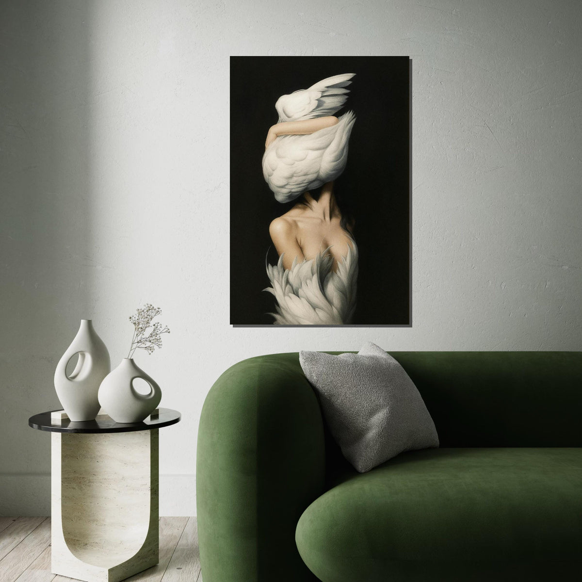 Elegant Swan Embrace Canvas, Swan Woman Wall Art, Surreal Art Print, Wall Art Canvas Design, Ready To Hang Decoration, Gift Art