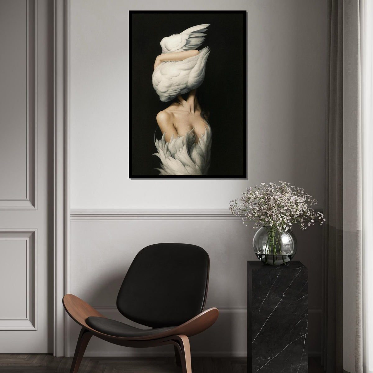 Elegant Swan Embrace Canvas, Swan Woman Wall Art, Surreal Art Print, Wall Art Canvas Design, Ready To Hang Decoration, Gift Art