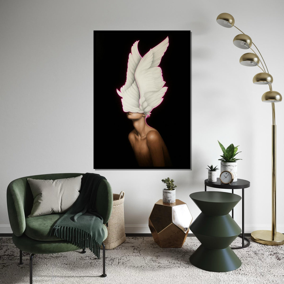 Surreal Winged Vision, Feathered Mask Canvas, Ethereal Art, Wall Art Canvas Design, Modern Artwork, Ready To Hang Decoration, Print Art
