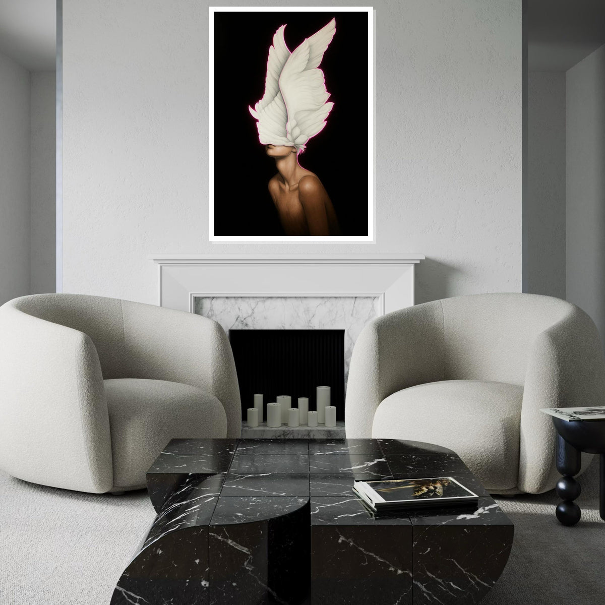 Surreal Winged Vision, Feathered Mask Canvas, Ethereal Art, Wall Art Canvas Design, Modern Artwork, Ready To Hang Decoration, Print Art