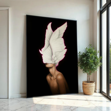 Surreal Winged Vision, Feathered Mask Canvas, Ethereal Art, Wall Art Canvas Design, Modern Artwork, Ready To Hang Decoration, Print Art