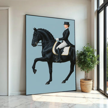 Equestrian Elegance, Horse Rider Canvas, Black Horse Art, Wall Art Canvas Design, Ready To Hang Decoration, Dressage Wall Print