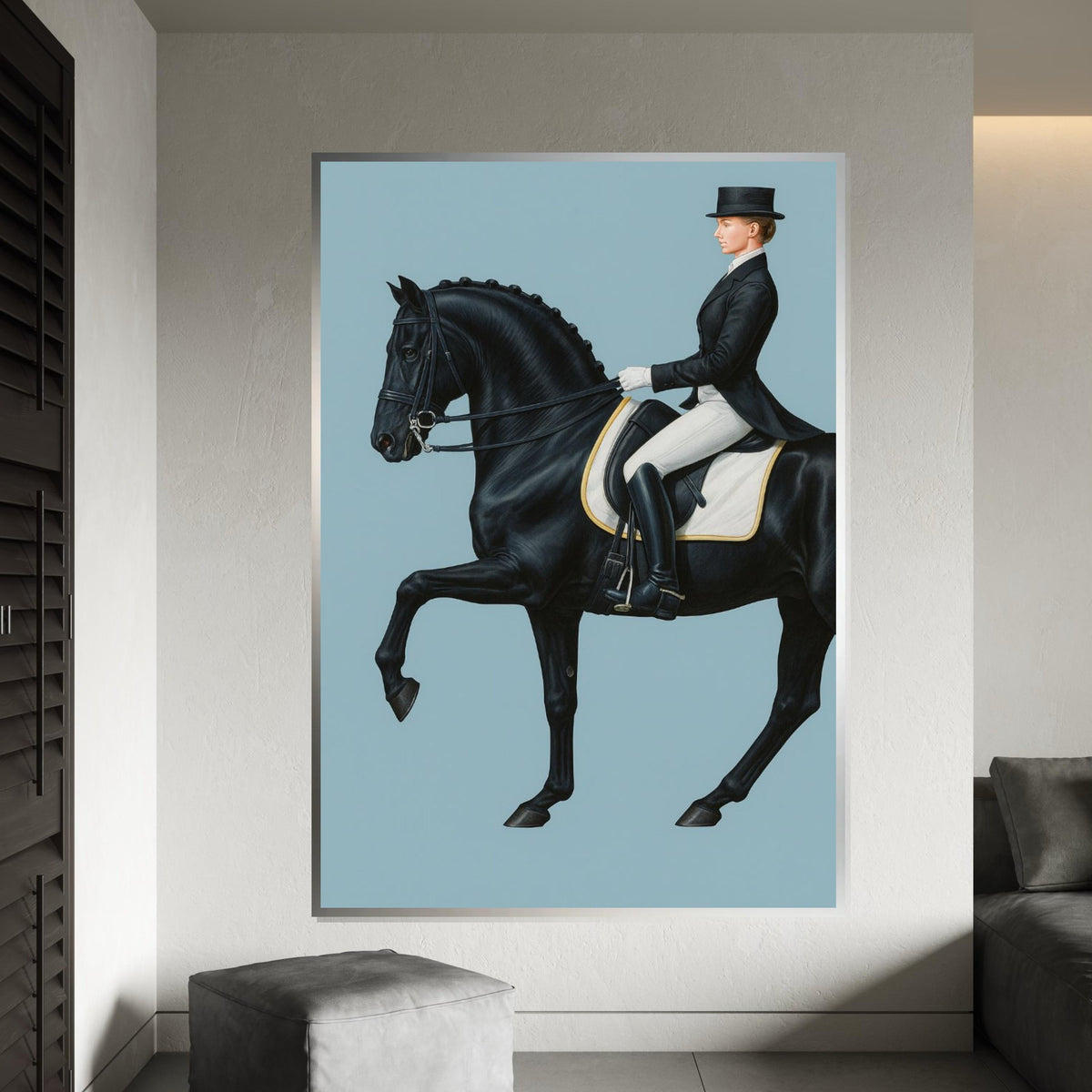 Equestrian Elegance, Horse Rider Canvas, Black Horse Art, Wall Art Canvas Design, Ready To Hang Decoration, Dressage Wall Print