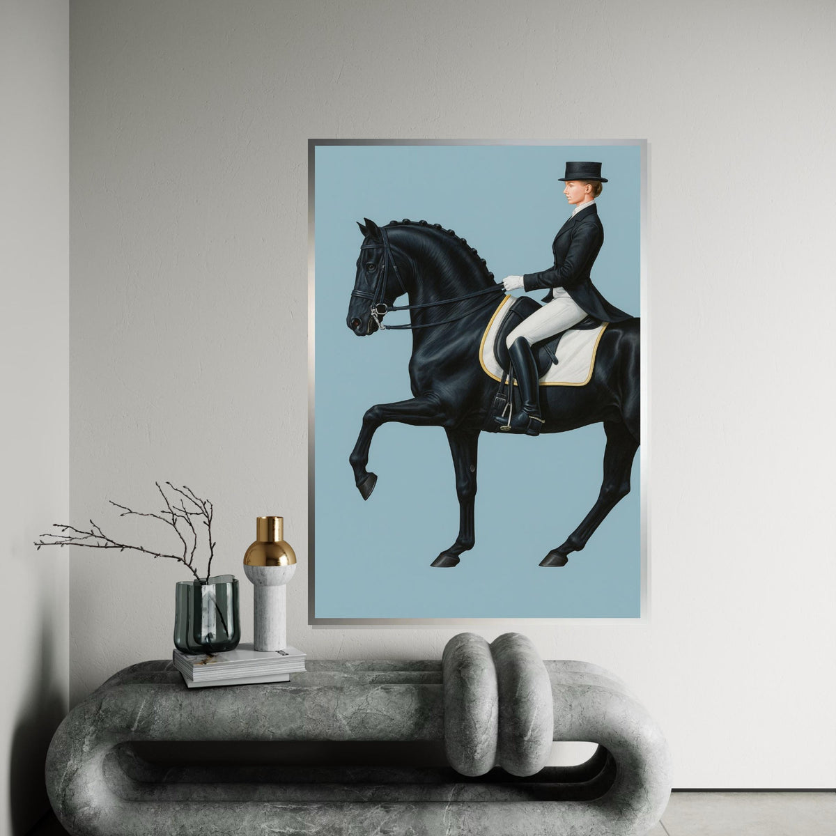 Equestrian Elegance, Horse Rider Canvas, Black Horse Art, Wall Art Canvas Design, Ready To Hang Decoration, Dressage Wall Print