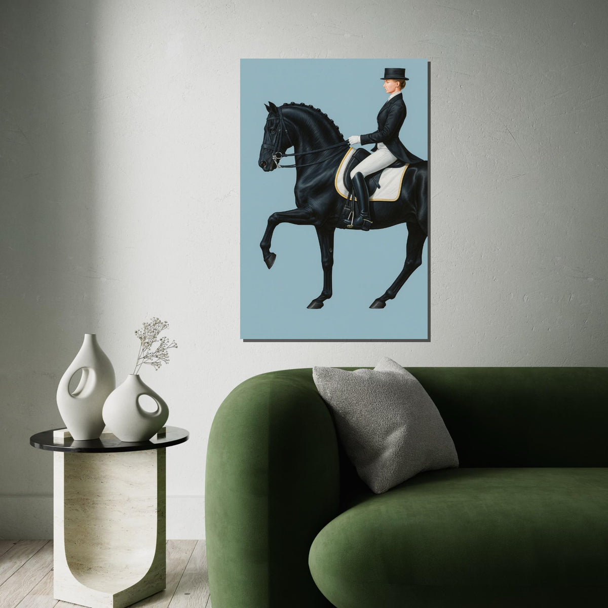 Equestrian Elegance, Horse Rider Canvas, Black Horse Art, Wall Art Canvas Design, Ready To Hang Decoration, Dressage Wall Print
