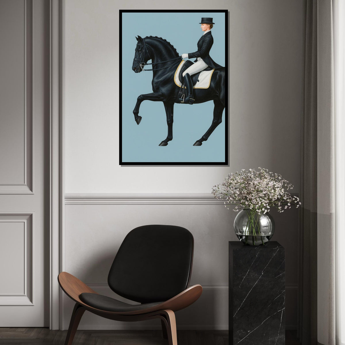 Equestrian Elegance, Horse Rider Canvas, Black Horse Art, Wall Art Canvas Design, Ready To Hang Decoration, Dressage Wall Print