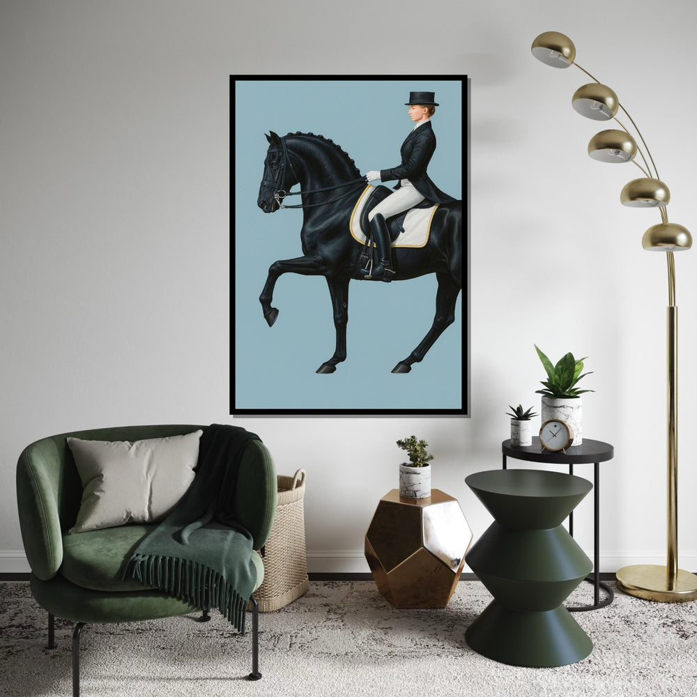 Equestrian Elegance, Horse Rider Canvas, Black Horse Art, Wall Art Canvas Design, Ready To Hang Decoration, Dressage Wall Print