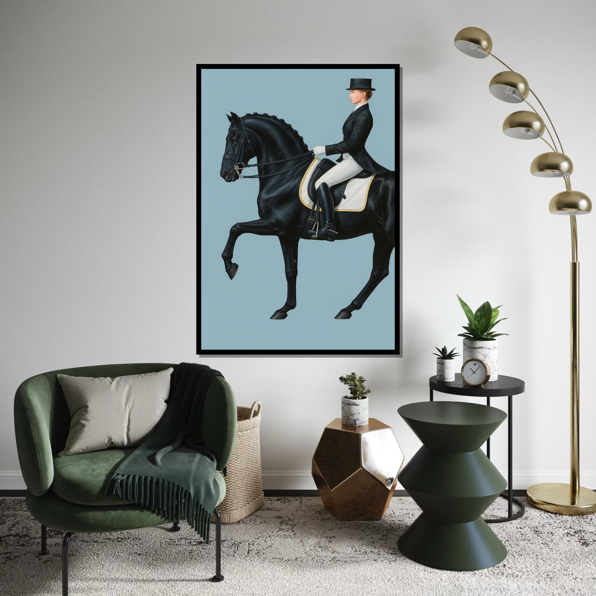 Equestrian Elegance, Horse Rider Canvas, Black Horse Art, Wall Art Canvas Design, Ready To Hang Decoration, Dressage Wall Print