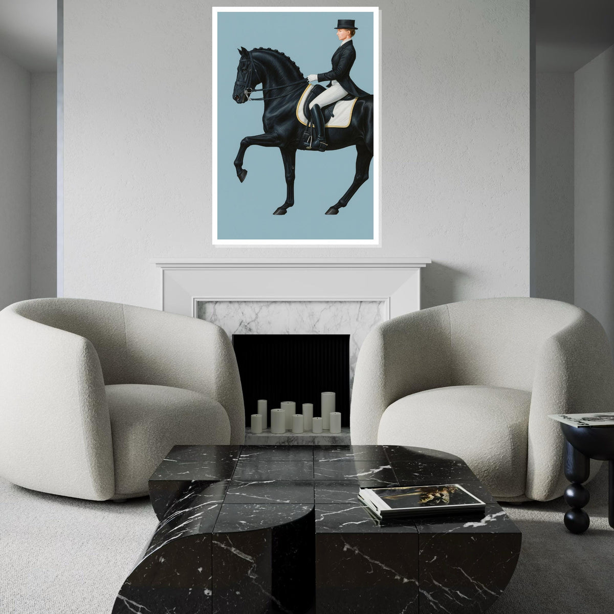 Equestrian Elegance, Horse Rider Canvas, Black Horse Art, Wall Art Canvas Design, Ready To Hang Decoration, Dressage Wall Print