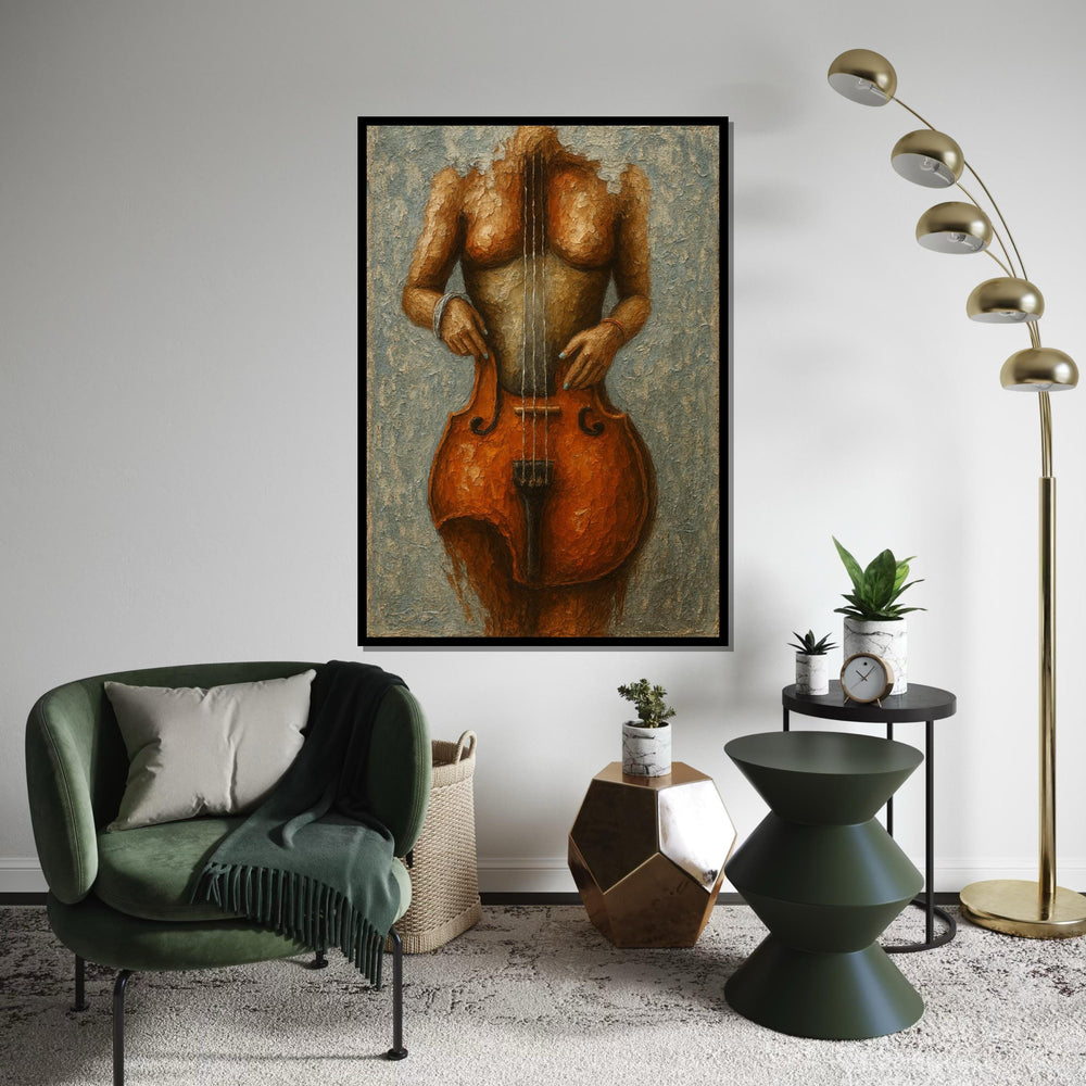 Cello Woman Canvas, Musical Body Art, Surreal Instrument Canvas, Wall Art Canvas Design, Ready To Hang Decoration, Music Art