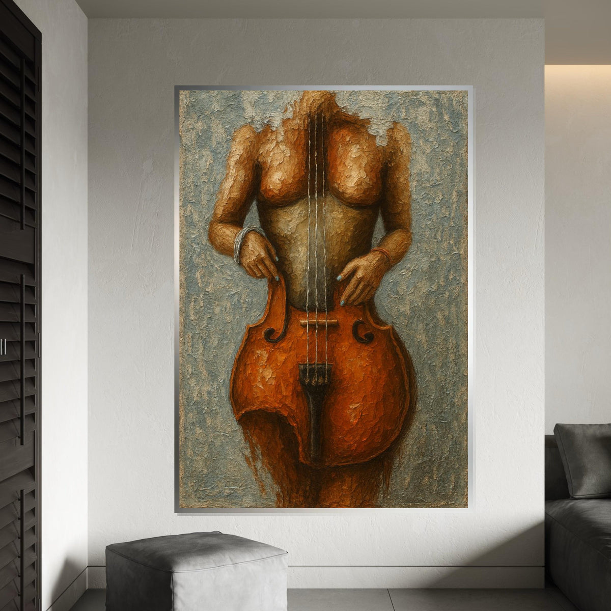 Cello Woman Canvas, Musical Body Art, Surreal Instrument Canvas, Wall Art Canvas Design, Ready To Hang Decoration, Music Art