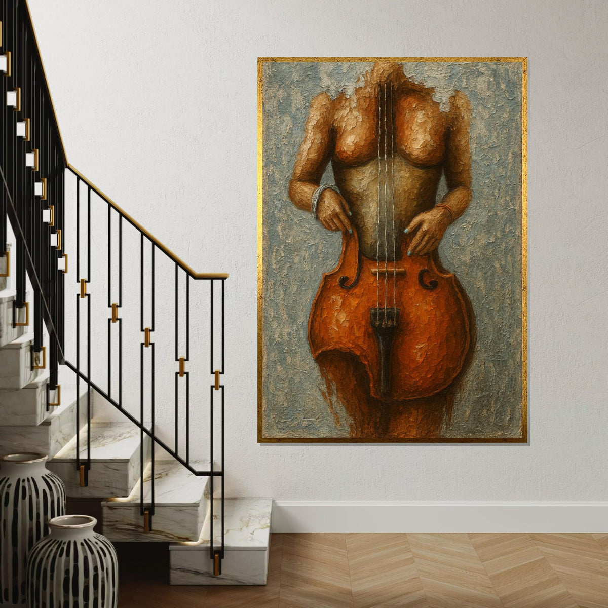 Cello Woman Canvas, Musical Body Art, Surreal Instrument Canvas, Wall Art Canvas Design, Ready To Hang Decoration, Music Art