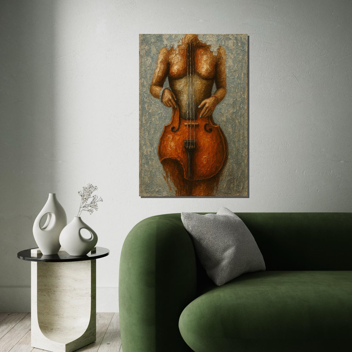 Cello Woman Canvas, Musical Body Art, Surreal Instrument Canvas, Wall Art Canvas Design, Ready To Hang Decoration, Music Art