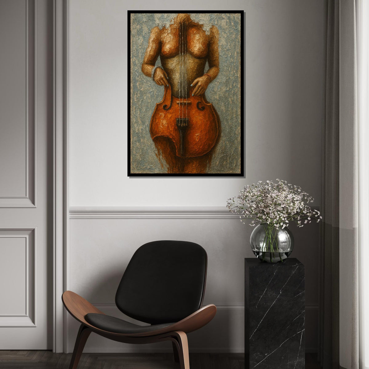 Cello Woman Canvas, Musical Body Art, Surreal Instrument Canvas, Wall Art Canvas Design, Ready To Hang Decoration, Music Art