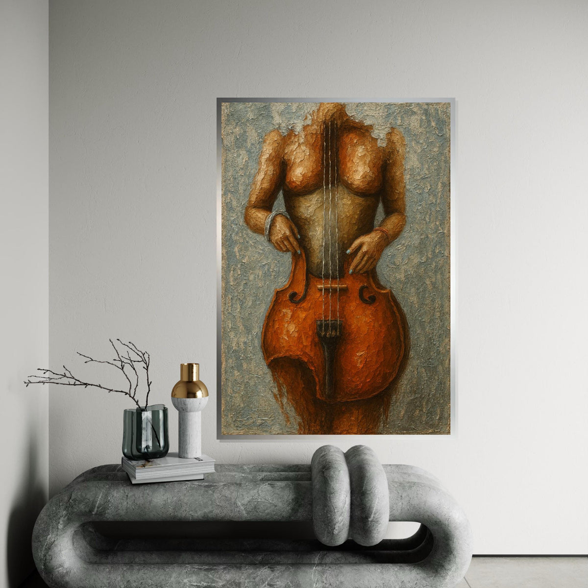 Cello Woman Canvas, Musical Body Art, Surreal Instrument Canvas, Wall Art Canvas Design, Ready To Hang Decoration, Music Art