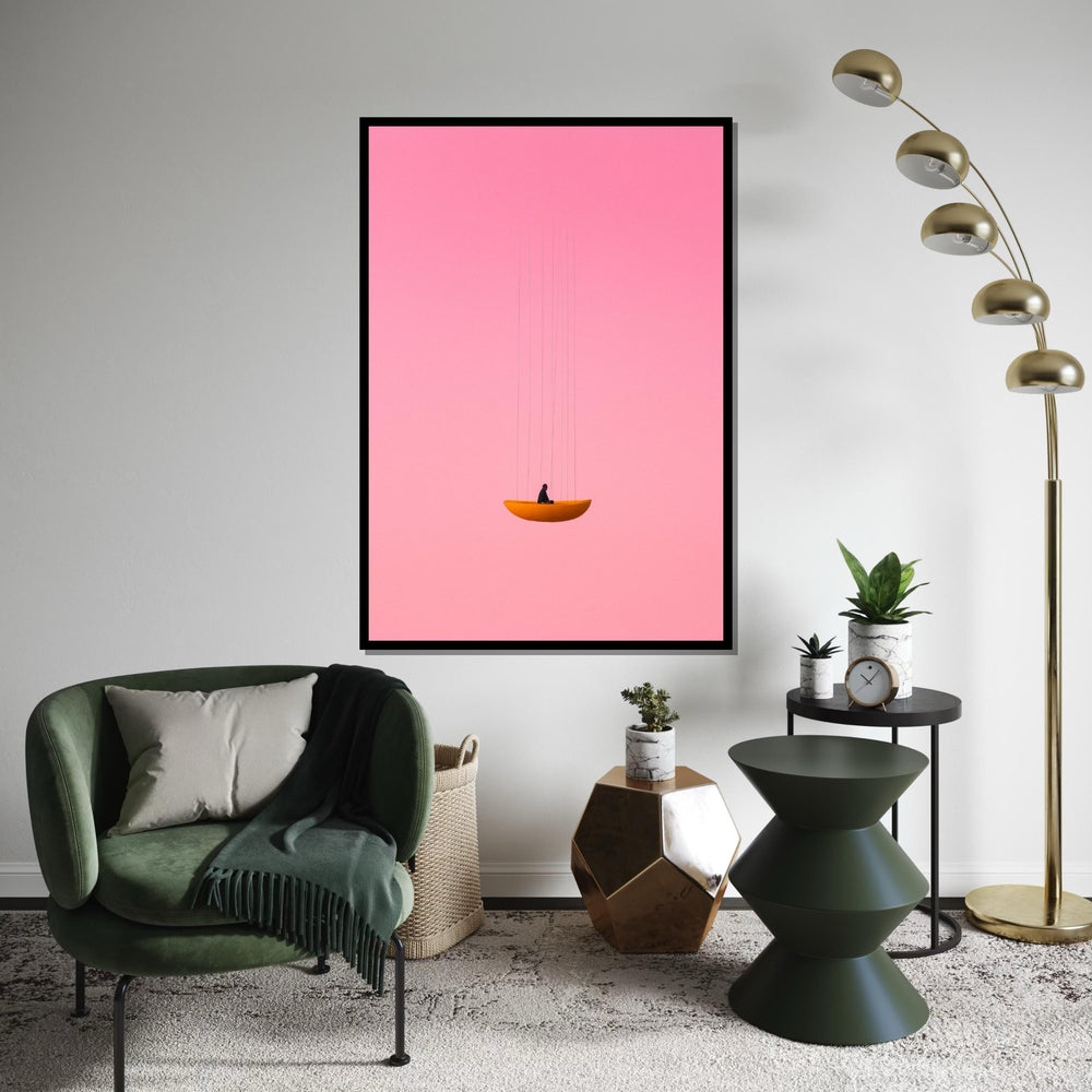 Dreamy Swing, Pink Sky Canvas, Minimalist Art, Surreal Wall Art, Modern Canvas Design, Contemporary Decor, Ready to Hang Wall Art
