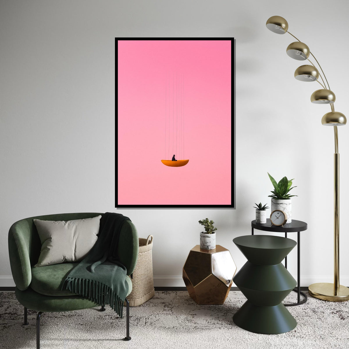 Dreamy Swing, Pink Sky Canvas, Minimalist Art, Surreal Wall Art, Modern Canvas Design, Contemporary Decor, Ready to Hang Wall Art