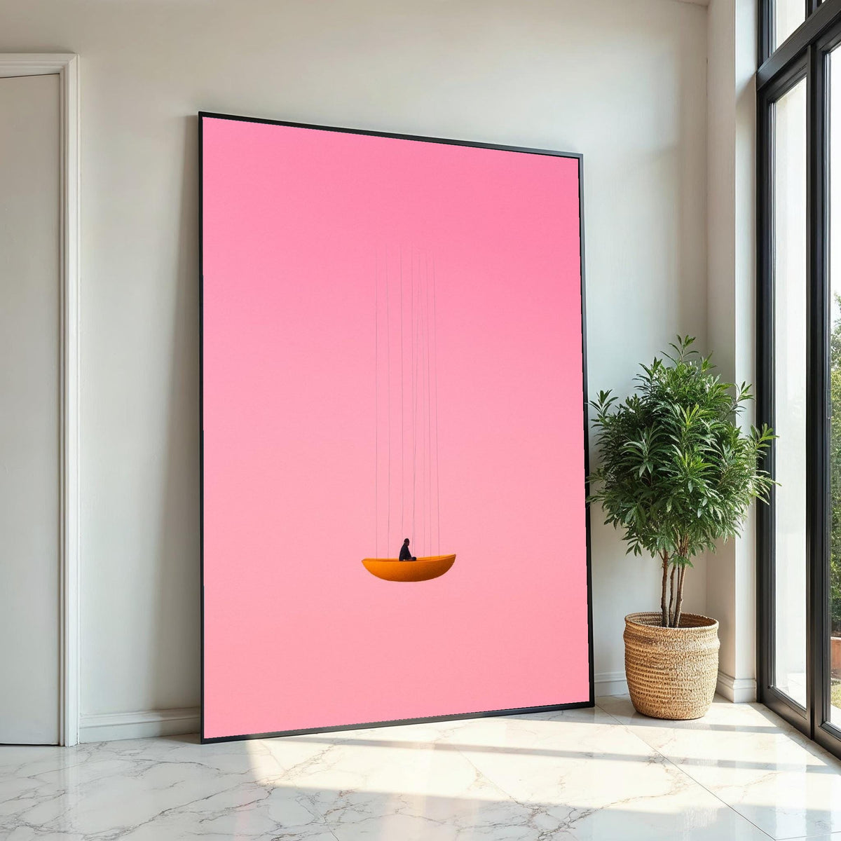 Dreamy Swing, Pink Sky Canvas, Minimalist Art, Surreal Wall Art, Modern Canvas Design, Contemporary Decor, Ready to Hang Wall Art