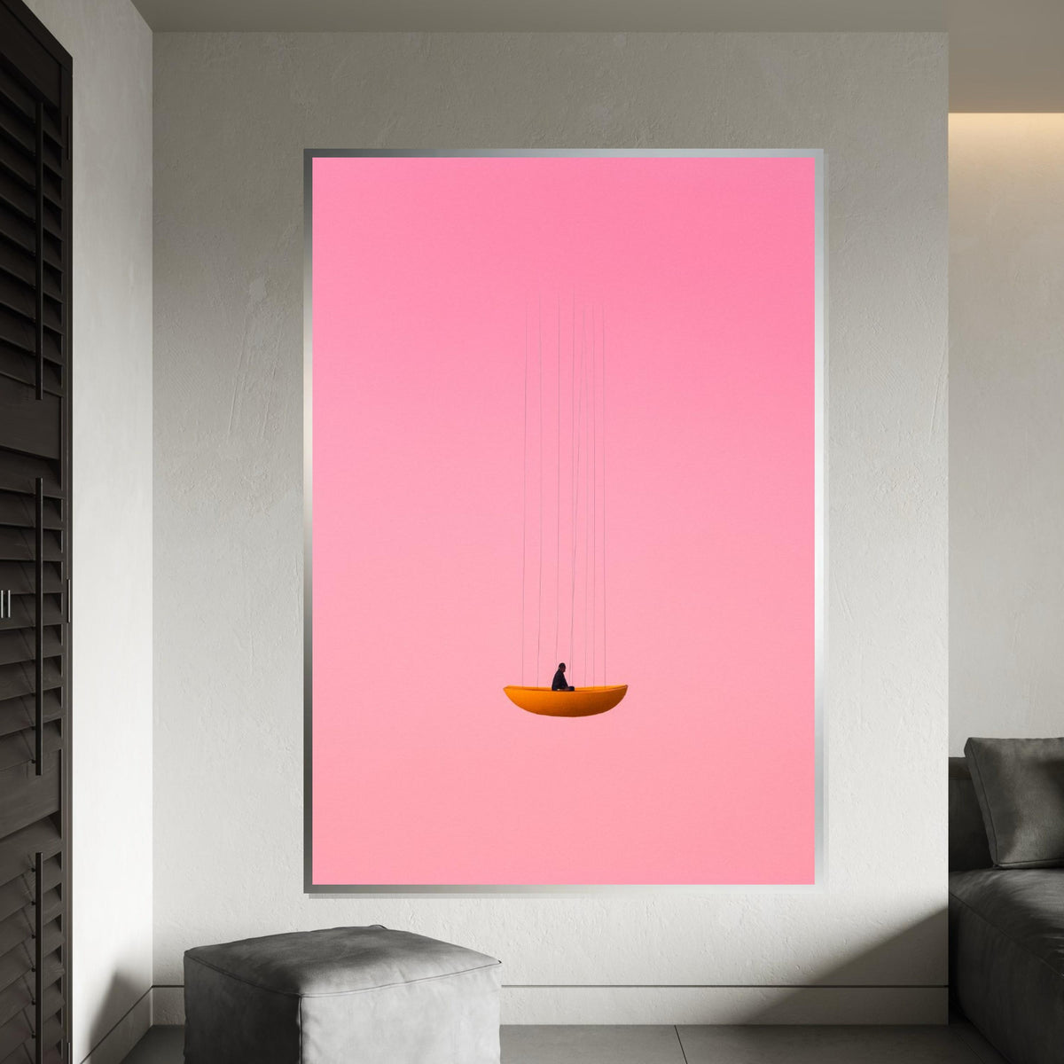 Dreamy Swing, Pink Sky Canvas, Minimalist Art, Surreal Wall Art, Modern Canvas Design, Contemporary Decor, Ready to Hang Wall Art