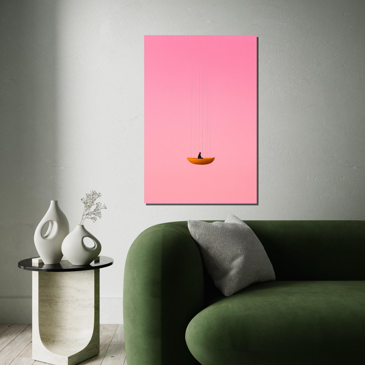 Dreamy Swing, Pink Sky Canvas, Minimalist Art, Surreal Wall Art, Modern Canvas Design, Contemporary Decor, Ready to Hang Wall Art