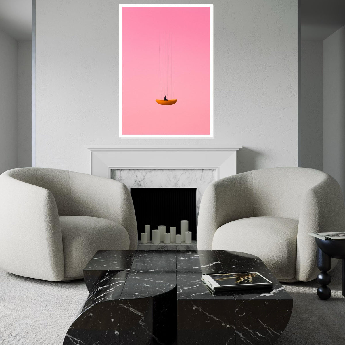 Dreamy Swing, Pink Sky Canvas, Minimalist Art, Surreal Wall Art, Modern Canvas Design, Contemporary Decor, Ready to Hang Wall Art
