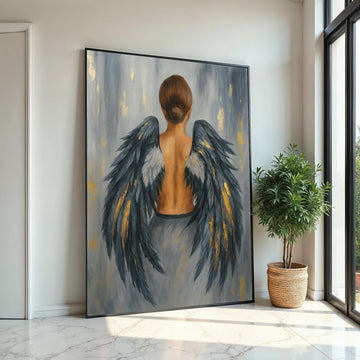 Angel Wings Canvas, Woman Art, Ethereal Back Portrait, Winged Lady Art, Wall Art Canvas Design, Ready To Hang Elegant Home Decor