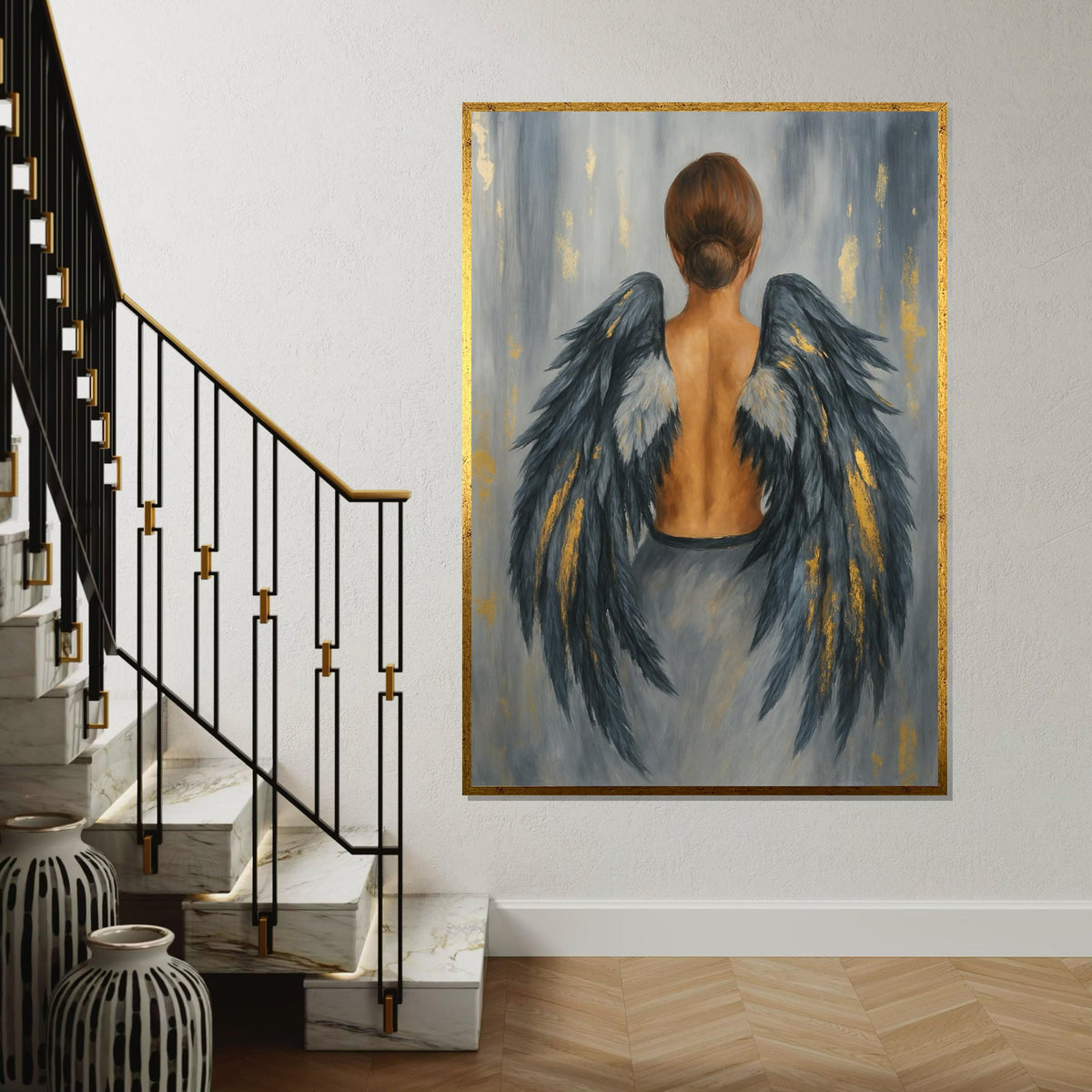 Angel Wings Canvas, Woman Art, Ethereal Back Portrait, Winged Lady Art, Wall Art Canvas Design, Ready To Hang Elegant Home Decor