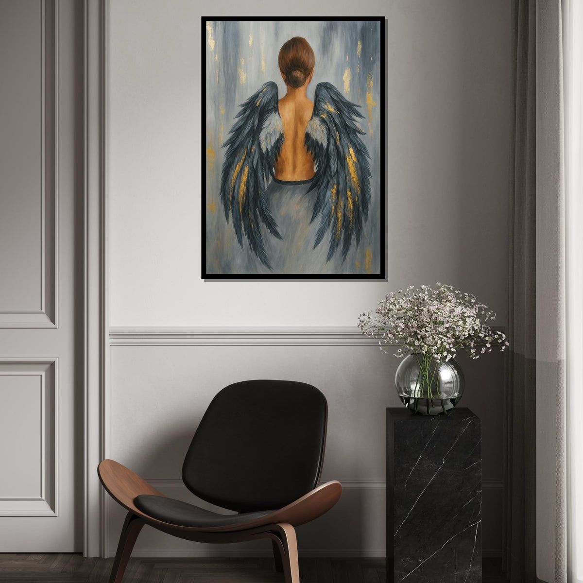 Angel Wings Canvas, Woman Art, Ethereal Back Portrait, Winged Lady Art, Wall Art Canvas Design, Ready To Hang Elegant Home Decor