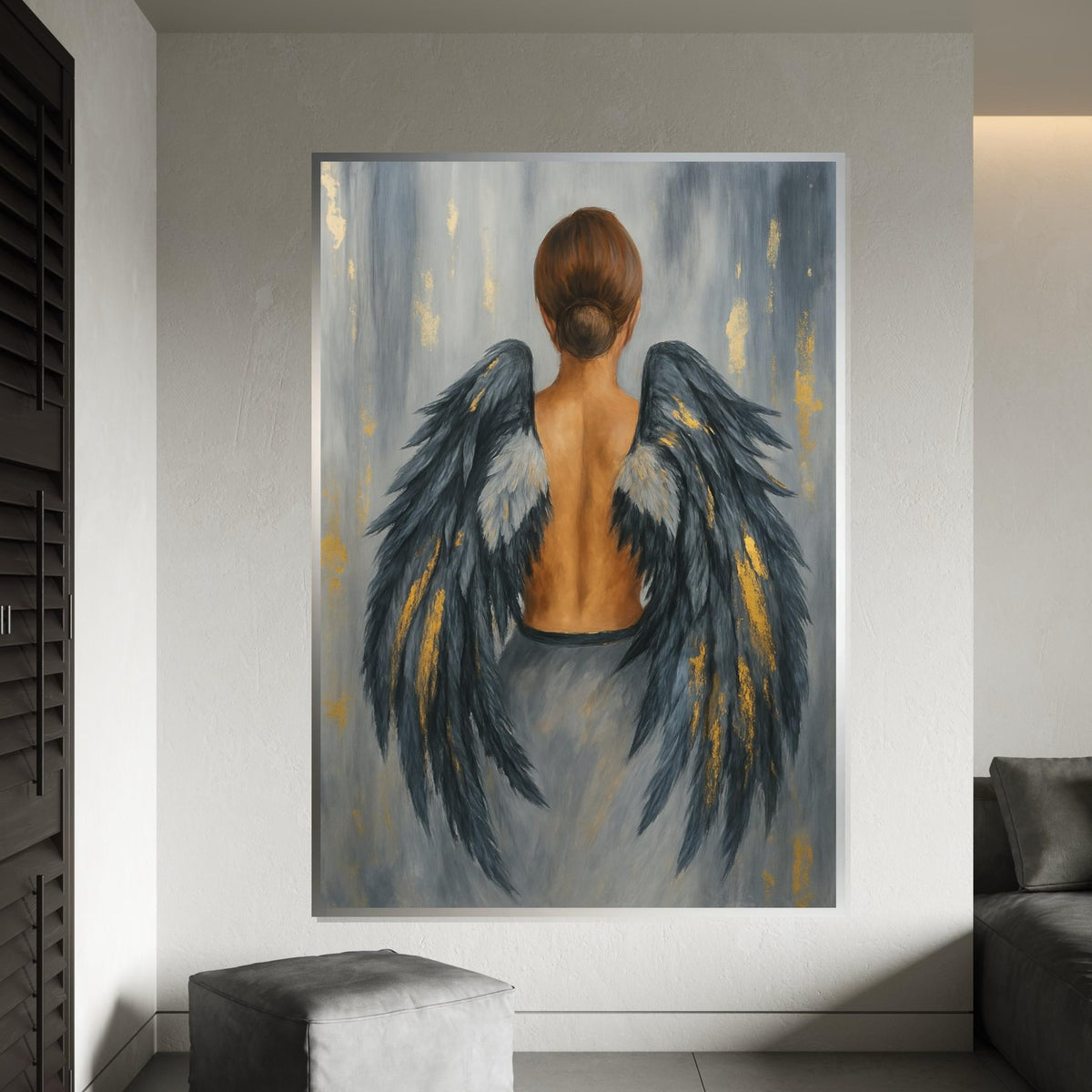 Angel Wings Canvas, Woman Art, Ethereal Back Portrait, Winged Lady Art, Wall Art Canvas Design, Ready To Hang Elegant Home Decor