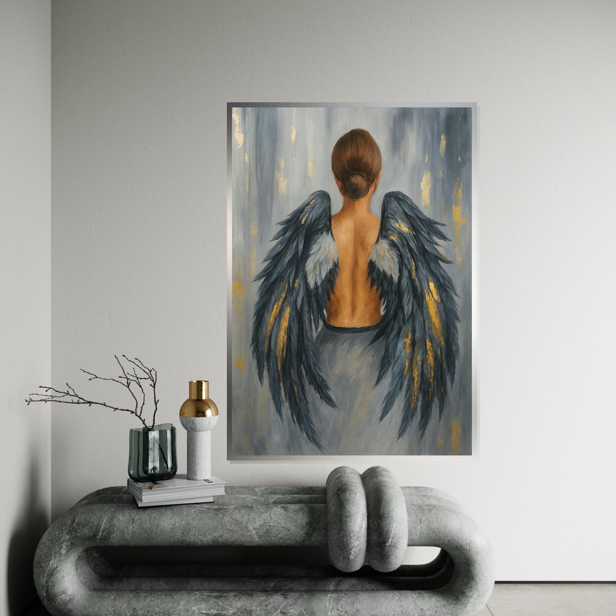 Angel Wings Canvas, Woman Art, Ethereal Back Portrait, Winged Lady Art, Wall Art Canvas Design, Ready To Hang Elegant Home Decor