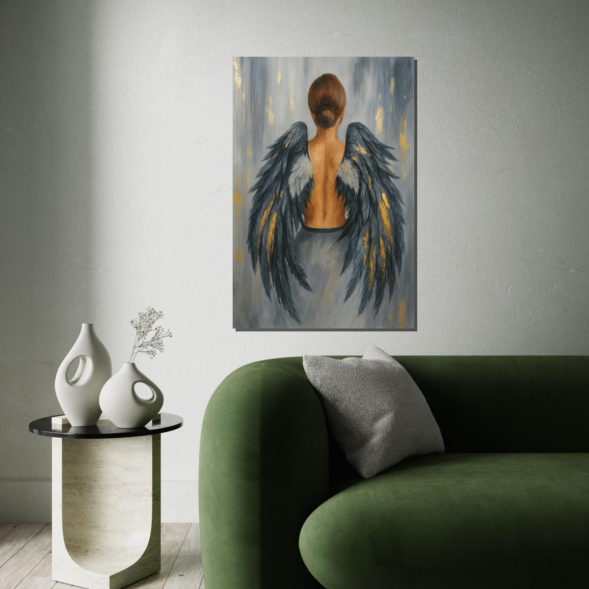 Angel Wings Canvas, Woman Art, Ethereal Back Portrait, Winged Lady Art, Wall Art Canvas Design, Ready To Hang Elegant Home Decor