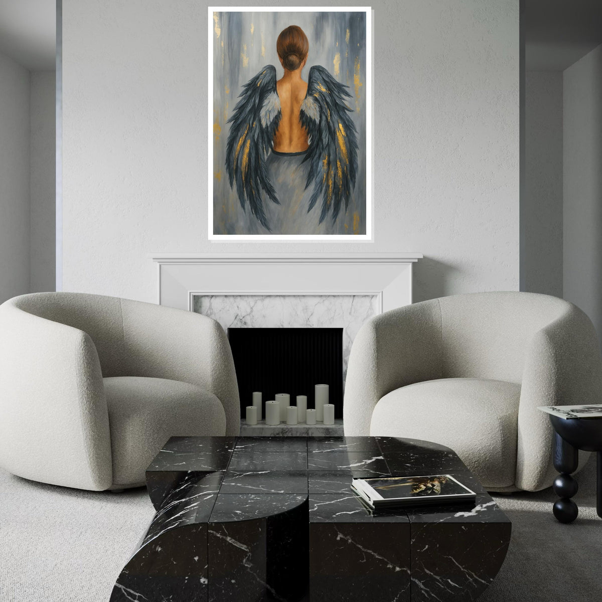 Angel Wings Canvas, Woman Art, Ethereal Back Portrait, Winged Lady Art, Wall Art Canvas Design, Ready To Hang Elegant Home Decor