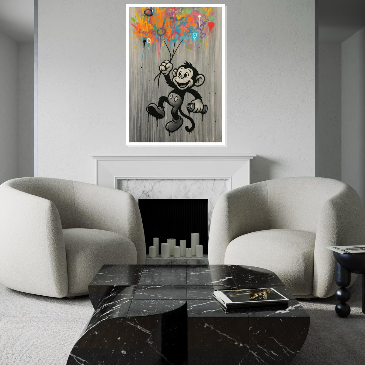 Cheerful Monkey Graffiti, Colorful Spray Paint Canvas, Monkey Wall Art, Urban Street Wall Art Canvas Design, Ready To Hang Decoration