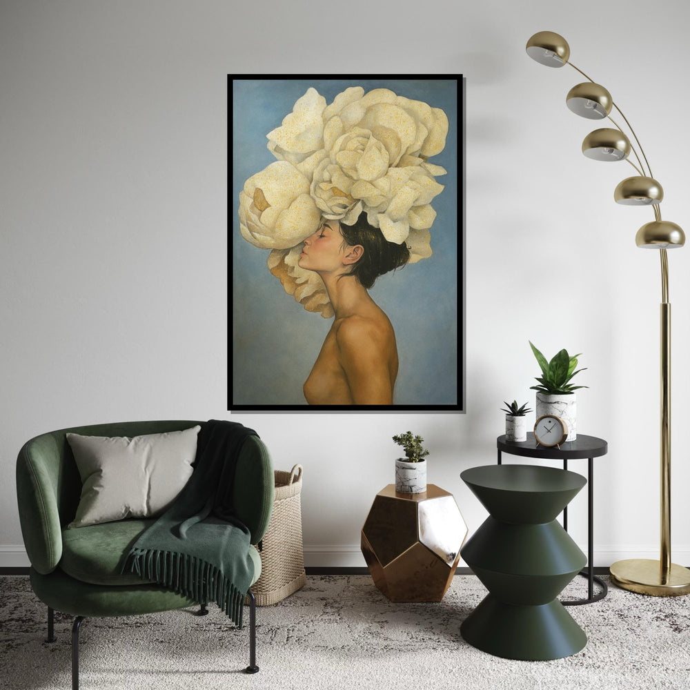 Floral Crown Beauty Canvas, Woman with Flowers Art, Elegant Wall Art, Canvas Design, Ready to Hang Deco, Ethereal Portrait Print