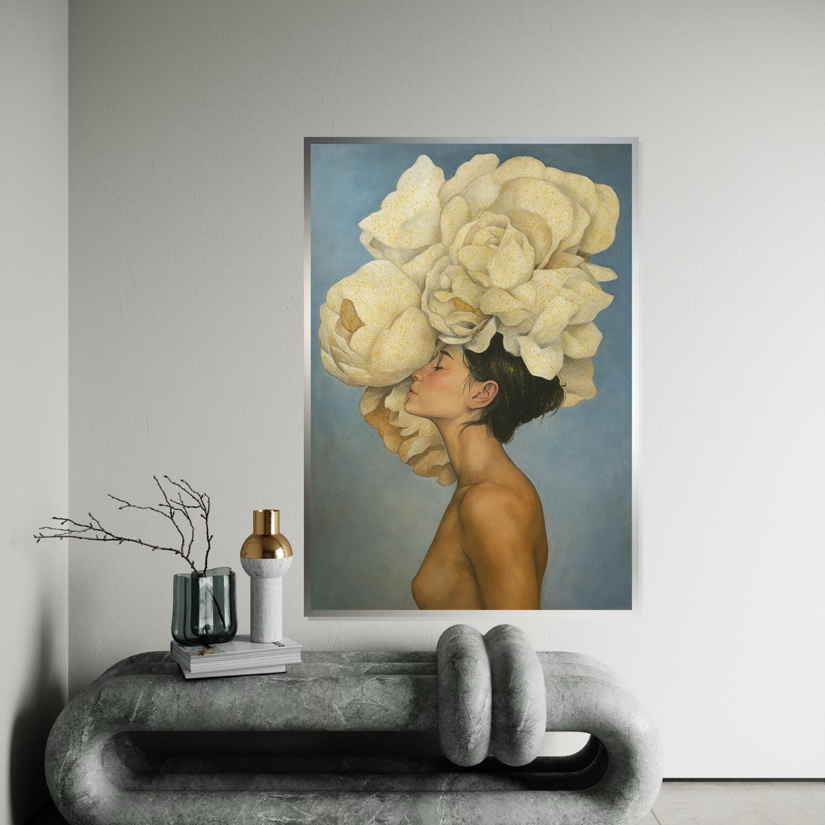 Floral Crown Beauty Canvas, Woman with Flowers Art, Elegant Wall Art, Canvas Design, Ready to Hang Deco, Ethereal Portrait Print
