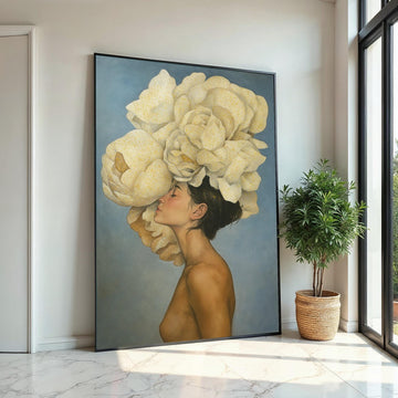 Floral Crown Beauty Canvas, Woman with Flowers Art, Elegant Wall Art, Canvas Design, Ready to Hang Deco, Ethereal Portrait Print