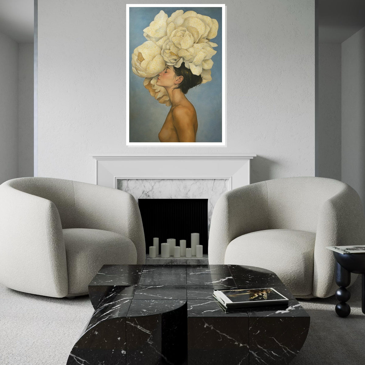 Floral Crown Beauty Canvas, Woman with Flowers Art, Elegant Wall Art, Canvas Design, Ready to Hang Deco, Ethereal Portrait Print