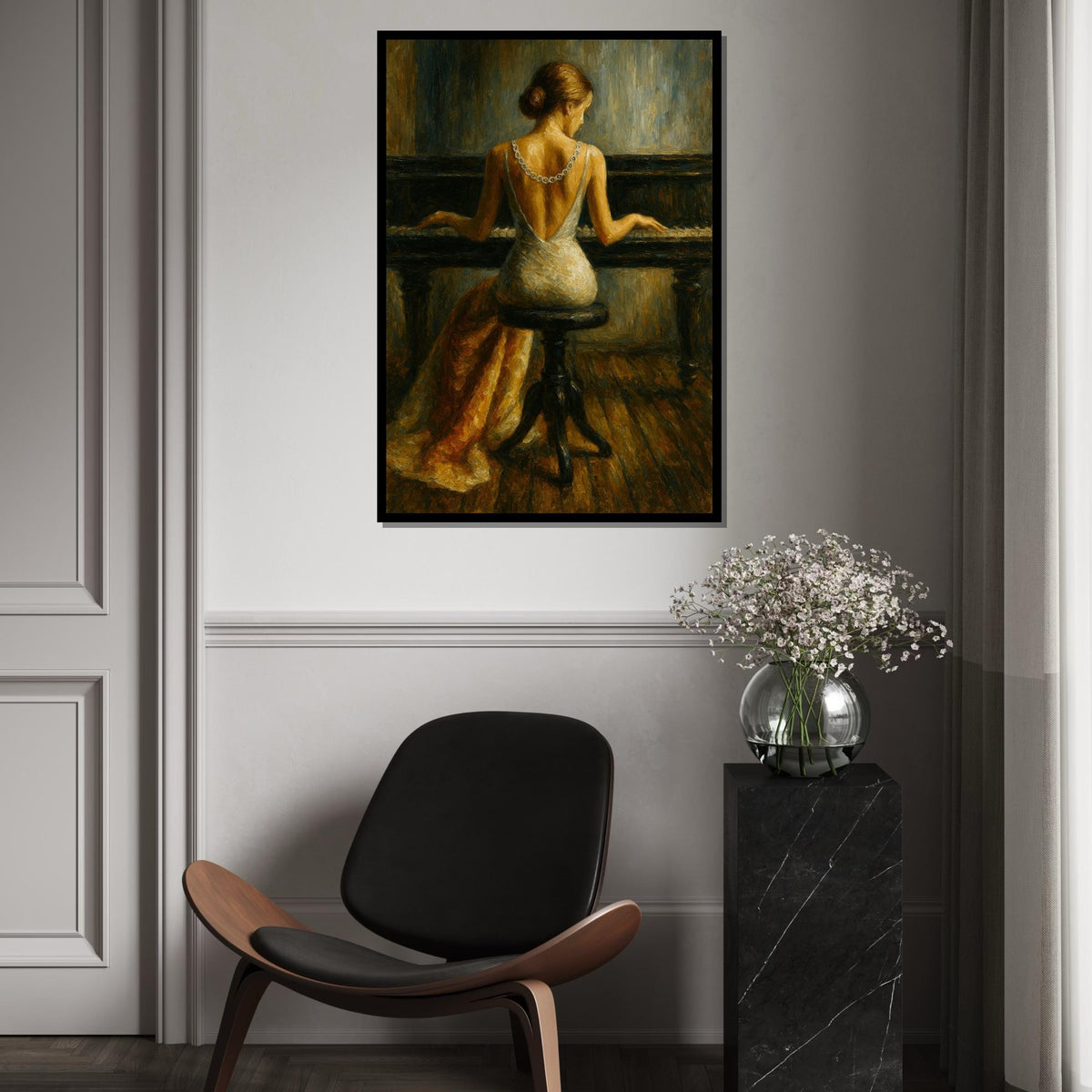 Elegant Pianist Canvas Art, Woman Playing Piano Wall Art, Classical Music Decor, Wall Art Canvas Design, Ready To Hang Decoration