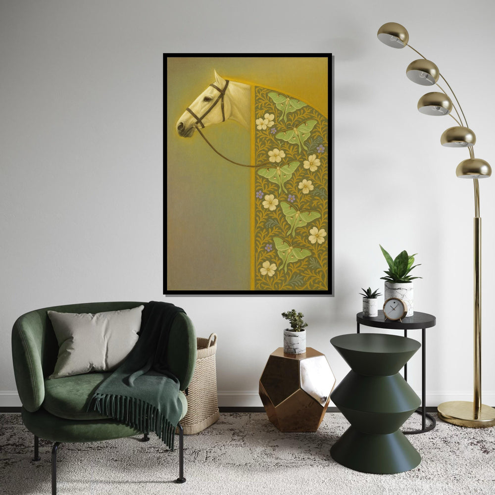 Elegant Horse Canvas, Floral Pattern Horse Art, Butterfly Print, Wall Art Canvas Design, Ready To Hang Decoration, Gift Art