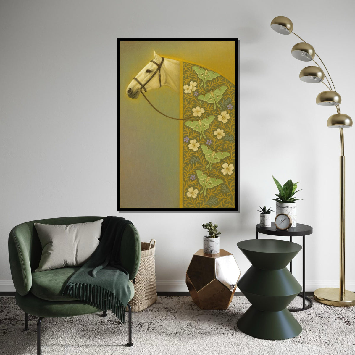 Elegant Horse Canvas, Floral Pattern Horse Art, Butterfly Print, Wall Art Canvas Design, Ready To Hang Decoration